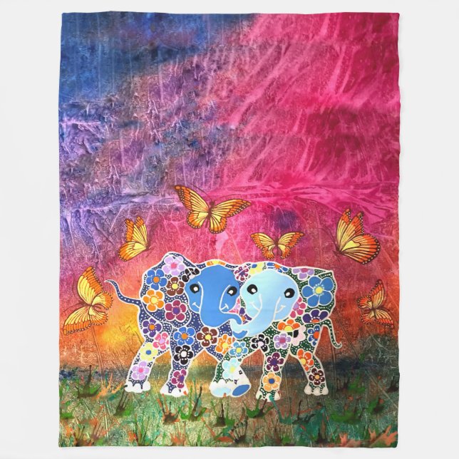 Dancing Elephants Fleece Blanket (Front)