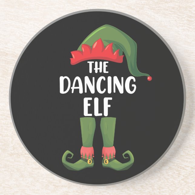Dancing Elf Family Matching Group Christmas Party  Coaster (Front)