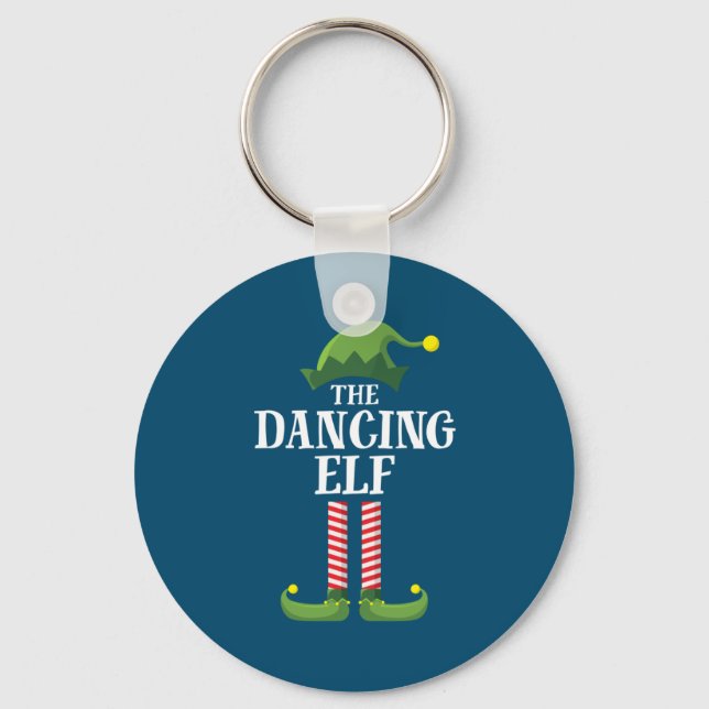 Dancing Elf Matching Family Group Christmas Party Key Ring (Front)