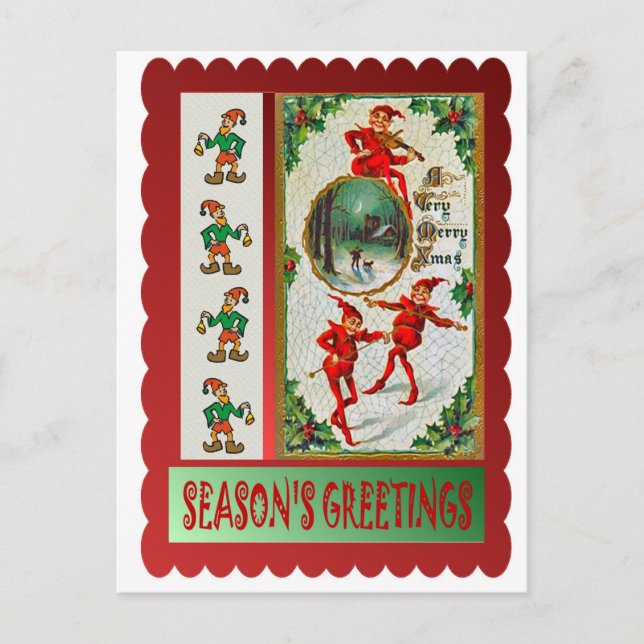 Dancing elves holiday postcard (Front)