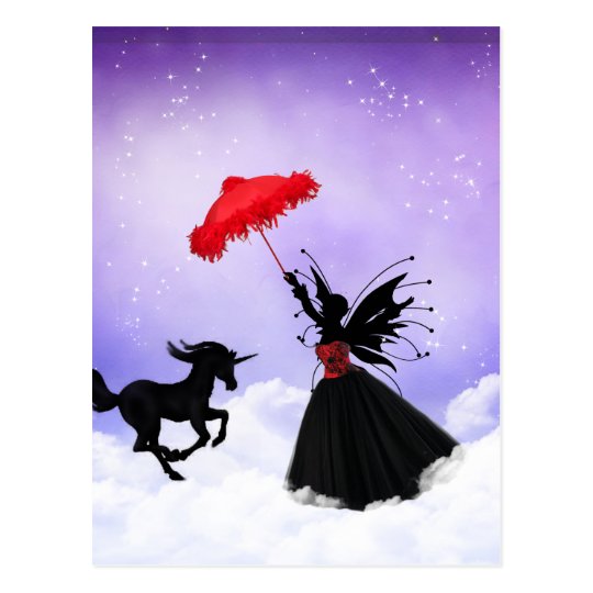 dancing fairy with unicorn postcard