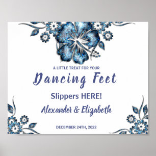 Dancing Feet Flip Flops   Blue Flower Wedding Sign