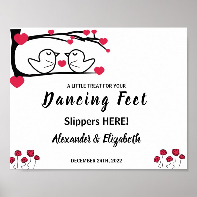 Dancing Feet Flip Flops | Love Bird Wedding Sign (Front)