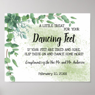 Dancing Feet Flip Flops Wedding Eucalyptus Sign