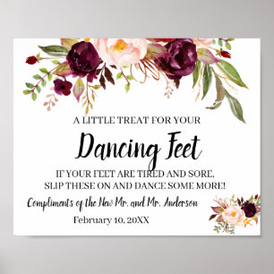 Dancing Feet Flip Flops Wedding MarsalaFlower Sign