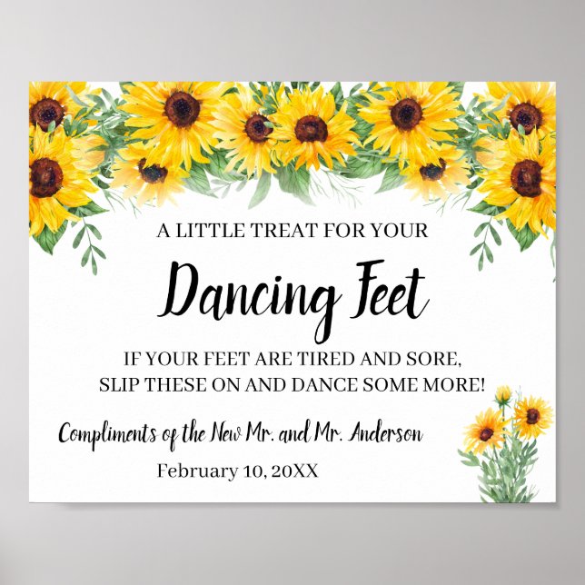 Dancing Feet Flip Flops Wedding Sunflower Sign (Front)