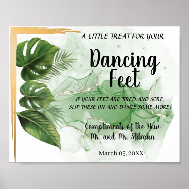 Dancing Feet Flip Flops Wedding Tropical Palm Sign (Front)