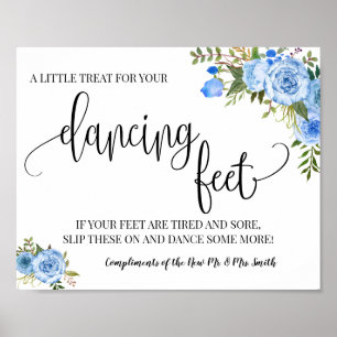 Dancing feet sign flip flops wedding blue floral