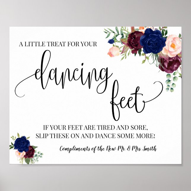 Dancing feet sign flip flops wedding navy burgundy (Front)