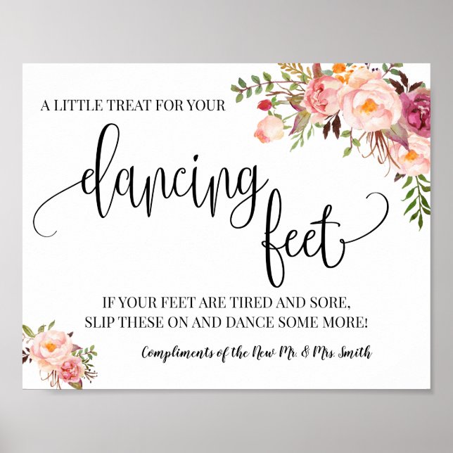 Dancing feet sign flip flops wedding pink floral (Front)
