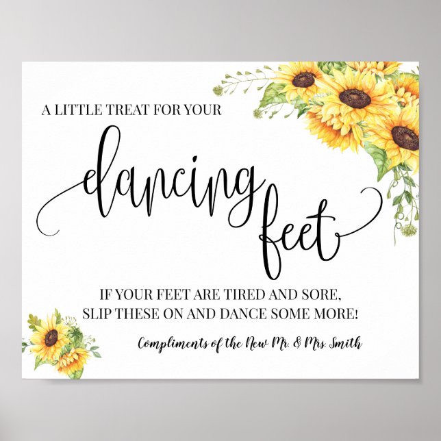 Dancing feet sign flip flops wedding sunflowers (Front)