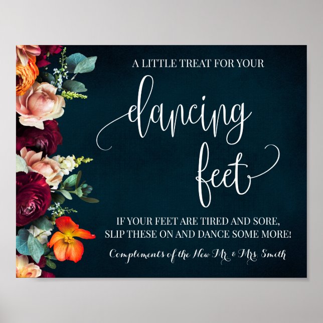 Dancing Feet Sign Flip Flops Wine Navy Wedding (Front)