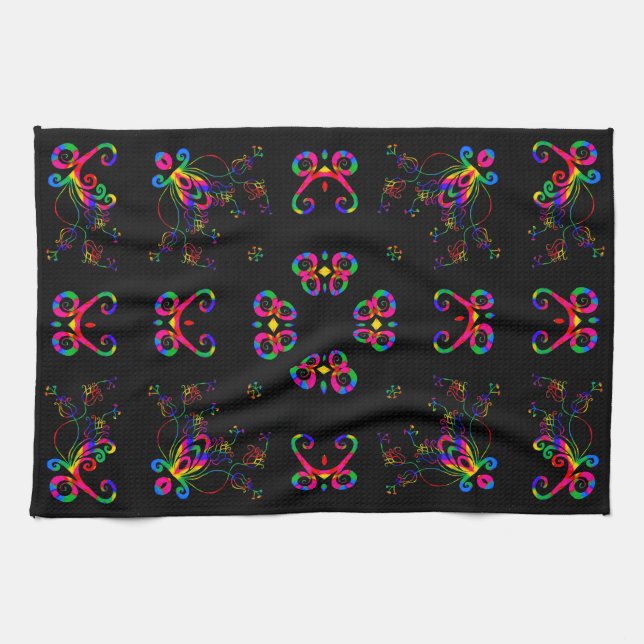 Dancing Fiesta Flowers Tea Towel (Horizontal)