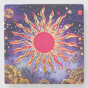 “Dancing Fire of the Cosmos” The Sun Stone Coaster