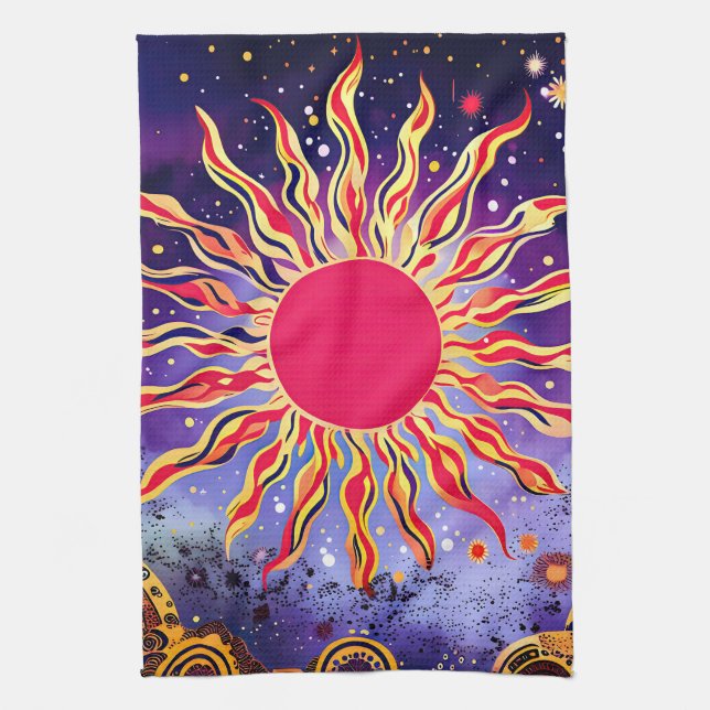 “Dancing Fire of the Cosmos” The Sun Tea Towel (Vertical)
