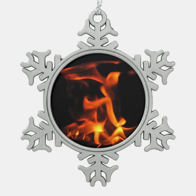 Dancing Fire Pewter Snowflake Ornament (Front)
