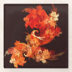 Dancing Firebirds Abstract Art Glass Coaster