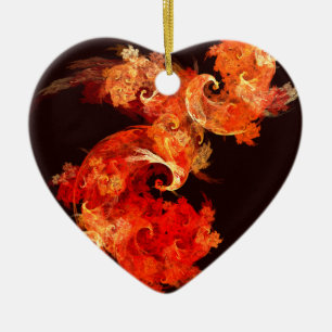 Dancing Firebirds Abstract Art Heart Ornament