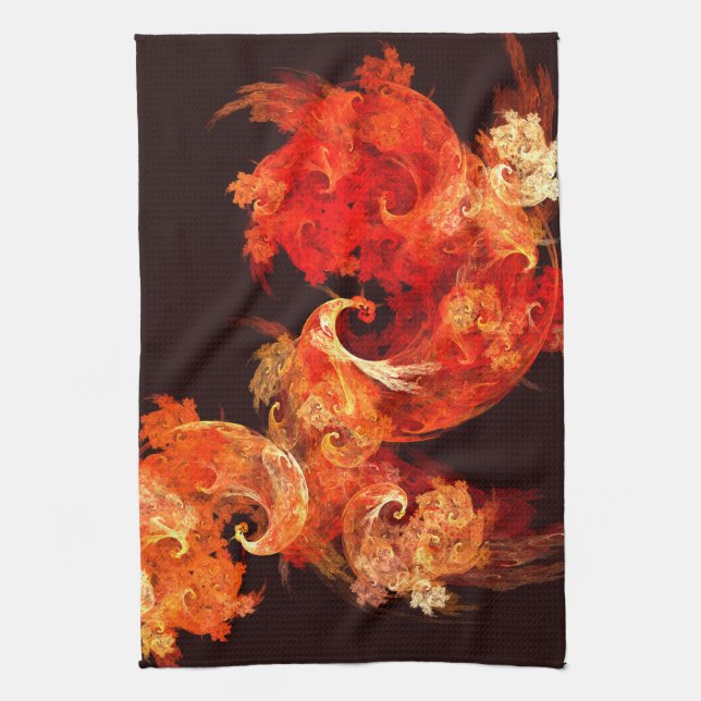 Dancing Firebirds Abstract Art Kitchen Towel (Vertical)