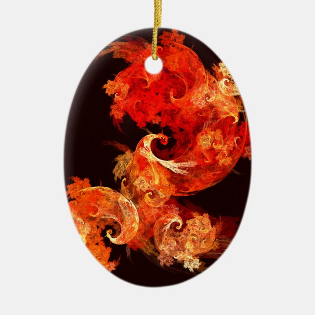 Dancing Firebirds Abstract Art Oval Ornament (Front)
