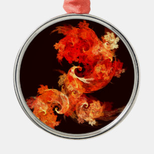 Dancing Firebirds Abstract Art Round Metal Tree Decoration