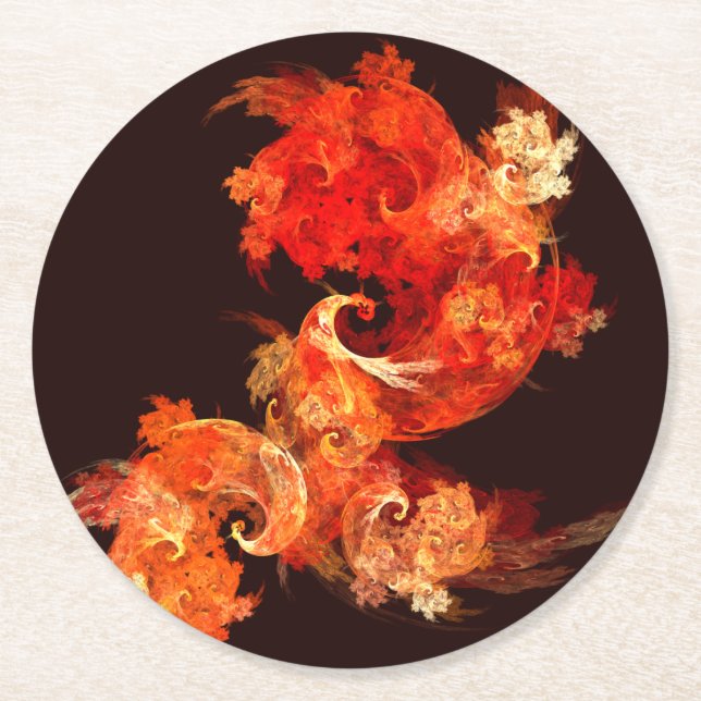 Dancing Firebirds Abstract Art Round Paper Coaster (Front)
