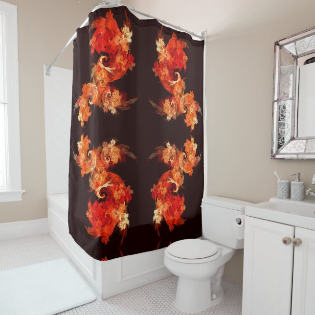 Dancing Firebirds Abstract Art Shower Curtain (In Situ)