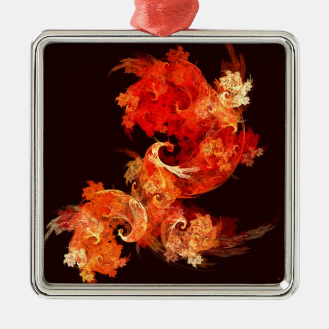 Dancing Firebirds Abstract Art Square Metal Tree Decoration (Front)