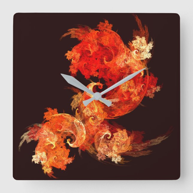 Dancing Firebirds Abstract Art Square Wall Clock (Front)