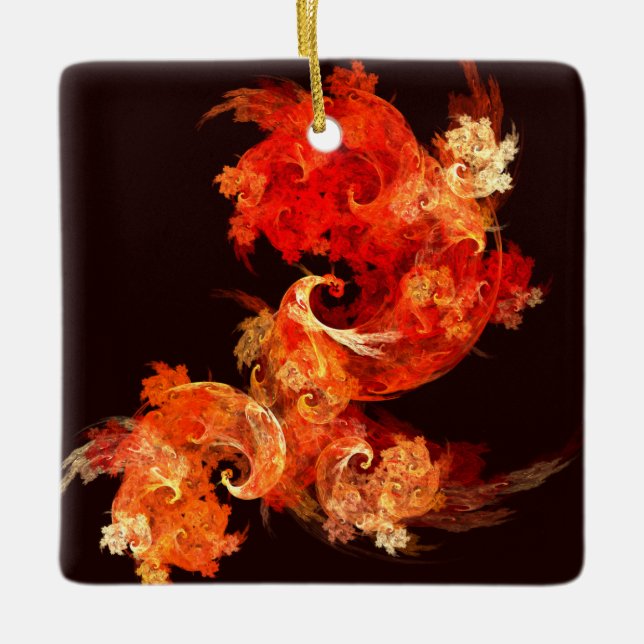 Dancing Firebirds Art Modern Fractal Abstract Ceramic Ornament (Front)