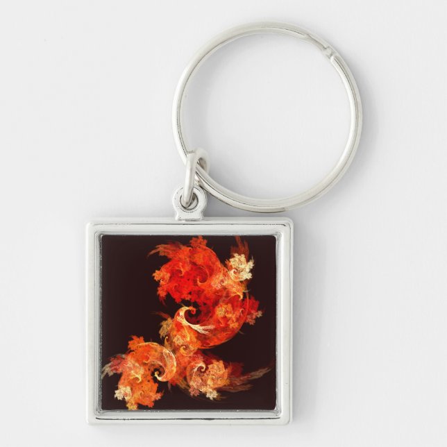 Dancing Firebirds Art Modern Fractal Abstract Key Ring (Front)