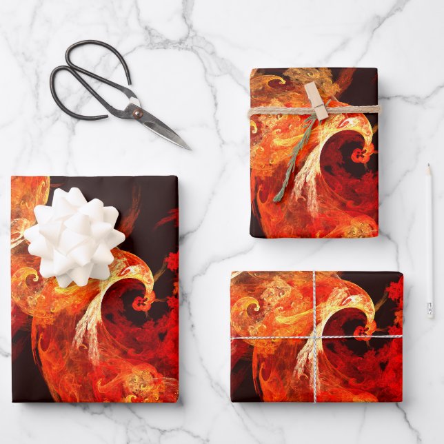Dancing Firebirds Art Modern Fractal Abstract Wrapping Paper Sheet (Front)