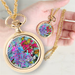 Dancing Flowers & Butterflies PV01 Necklace Watch<br><div class="desc">Painting "Dancing with Flowers & Butterflies PV01" Collection Personalise on the product page or click the "Customise" button for more design options. The design from my painting “Dancing with Flowers & Butterflies PV01” captures a scene with Mexican fiesta dancers from Puerto Vallarta, Mexico. I got a little fanciful and imagined...</div>