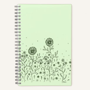 Dancing Flowers on a Meadow, light green Notebook