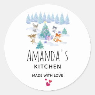 Dancing Forest Animals Christmas  Kitchen Classic Round Sticker