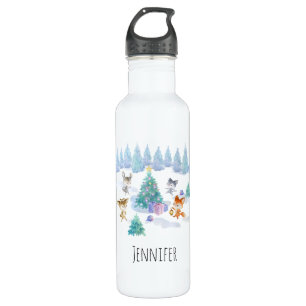 Dancing Forest Animals Christmas Watercolor 710 Ml Water Bottle