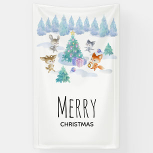 Dancing Forest Animals Christmas Watercolor Banner