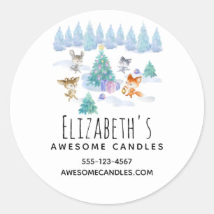 Dancing Forest Animals Christmas Watercolor Biz Classic Round Sticker