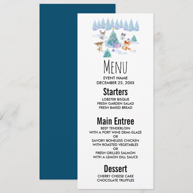 Dancing Forest Animals Christmas Watercolor Invitation (Front/Back)