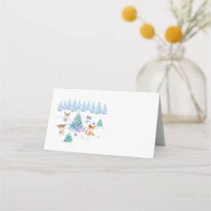 Dancing Forest Animals Christmas Watercolor Place Card