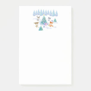 Dancing Forest Animals Christmas Watercolor Post-it Notes