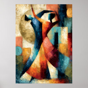 Dancing Forms Japanese Geometric Figurative Art Poster