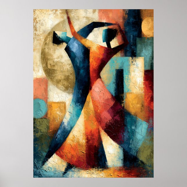 Dancing Forms Japanese Geometric Figurative Art Poster (Front)