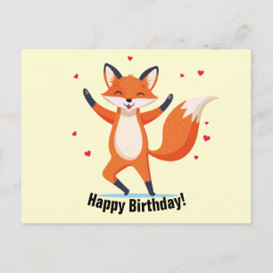 Dancing Fox Happy Birthday Custom Text Postcard