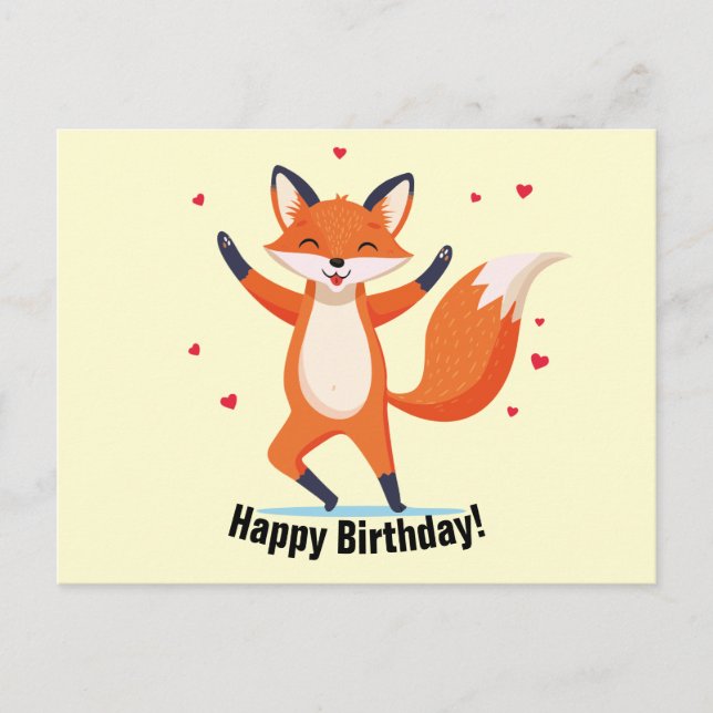 Dancing Fox Happy Birthday Custom Text Postcard (Front)