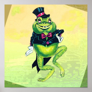 Dancing Frog Green Tuxedo Cute Poster