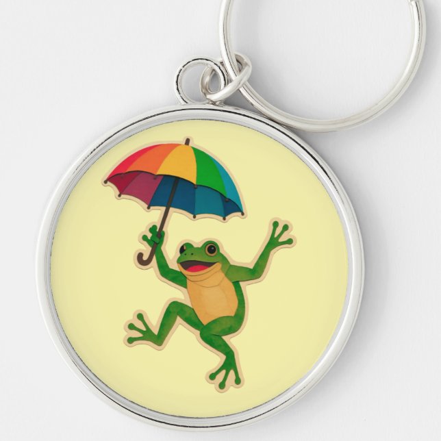 Dancing Frog under Rainbow Umbrella Key Ring (Front)