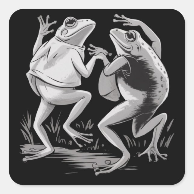 Dancing Frogs Toad Goblincore Dark Academia Retro Square Sticker (Front)