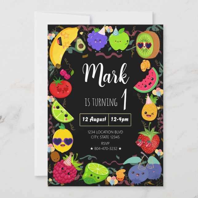  Dancing Fruit Birthday Invitation (Front)