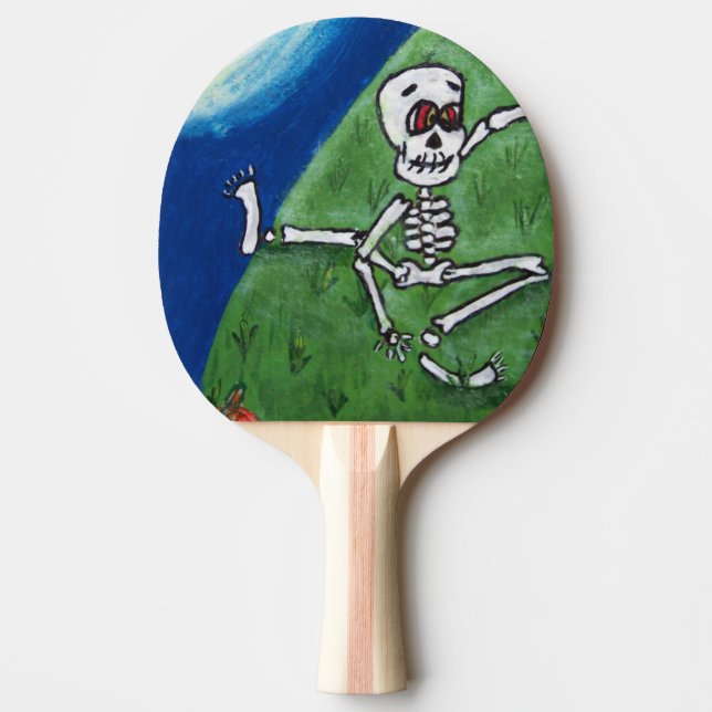 Dancing Funny Skeleton Bat Moon Halloween Ping Pong Paddle (Front)